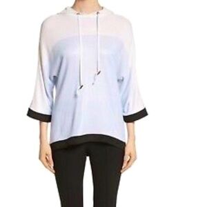 St. John Hooded Colorblock Silk Cashmere Lightweight Sweater Sz S